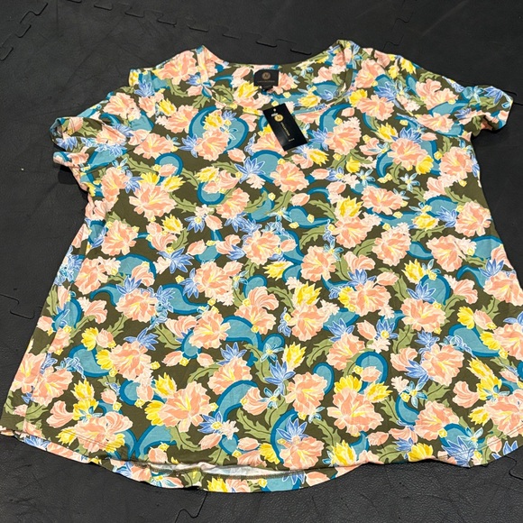 JM Collection Floral Blouse - Pink, Blue, Green - Picture 1 of 2